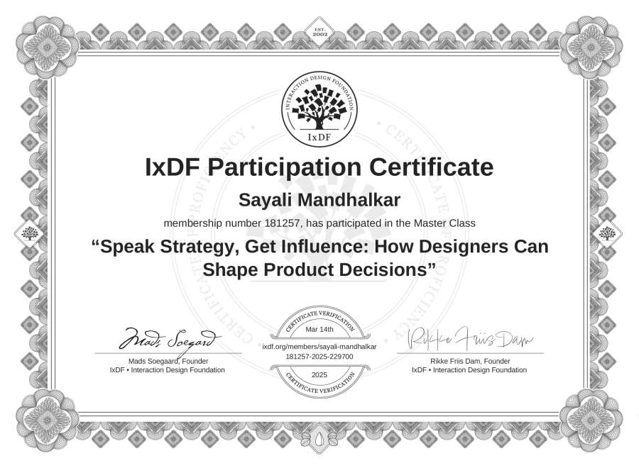 How Designers can shape Product Decisions certificate
